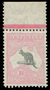 COMMONWEALTH OF AUSTRALIA: Kangaroos - CofA Watermark: 10/- Grey & Pink [BW.50A] marginal example from the top of the sheet, very well centred, unmounted, Cat $2750. A gem.