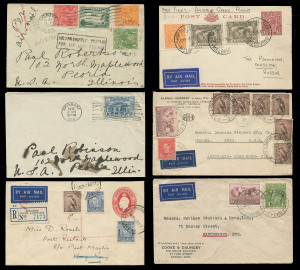 COMMONWEALTH OF AUSTRALIA: Aerophilately & Flight Covers: Commercial airmail covers (11) with 1930 domestic airmail to England with 'DAMAGED BY FIRE/ON/S.S COMORIN' cachet on resealing label & another to USA with Sydney 'INSUFFICIENTLY PREPAID/FOR AIR MAI