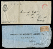 COMMONWEALTH OF AUSTRALIA: Aerophilately & Flight Covers: Commercial airmail covers (11) with 1930 domestic airmail to England with 'DAMAGED BY FIRE/ON/S.S COMORIN' cachet on resealing label & another to USA with Sydney 'INSUFFICIENTLY PREPAID/FOR AIR MAI - 3