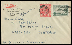 COMMONWEALTH OF AUSTRALIA: Aerophilately & Flight Covers: 19 Feb.1930 (AAMC.152a) Camooweal - Anthonys Lagoon flown cover carried by A.A.S. to link with the newly established Qantas service from Brisbane and signed by the pilot, Frank Neale. Cat.$400+.