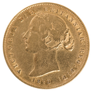 Coins - Australia: Sovereigns: SYDNEY MINT SOVEREIGN: Queen Victoria 1870, Second Type, VF.