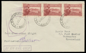 COMMONWEALTH OF AUSTRALIA: Aerophilately & Flight Covers: 1 July 1927 (AAMC.106) Cloncurry - Normanton cover, flown by QANTAS on their inaugural flight over this extension to their route. Hudson Fysh was the pilot. Cat.$175.