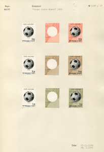 REST OF THE WORLD - General & Miscellaneous Lots: THEMATICS - FOOTBALL: HAITI: PROOFS for the 1971 9th World Soccer Championships in Mexico City: The Courvoisier Printer's original colour separations and completed proofs of the 6 issued stamps, together w