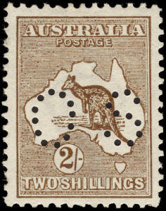 2/- Brown, perforated Small OS; well centred. Mint. BW:35bb. Cat.$2000.