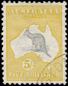 5/- Grey & Yellow, a superb CTO example - well centred, full perforations, light corner cds of SYDNEY. BW:$350+.