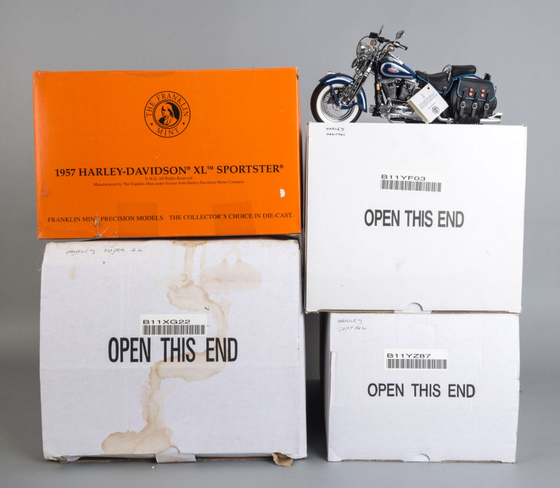 FRANKLIN MINT: A collection of ten Harley Davidsons, including B11XG22, B112153, B11ZK68; all mint and boxed.