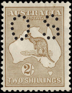 2/- Light Brown, perforated OS. MLH. BW:36ba - $3000.