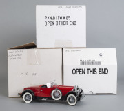 FRANKLIN MINT: Three 1/24 scale American cars including Chevrolet, Ford, Stutz; model numbers include B11WW85, B11YF76; all mint and boxed.