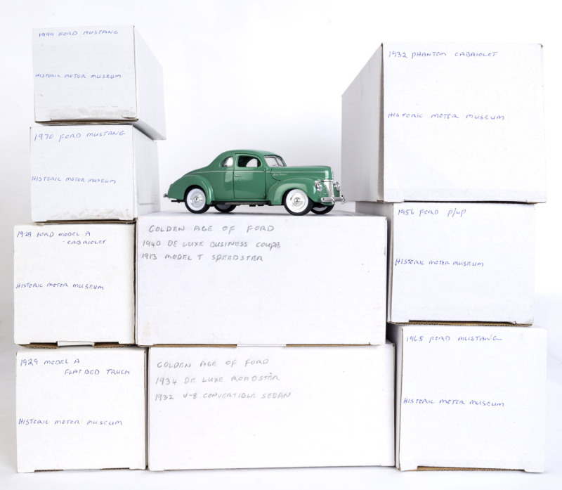 GOLDEN AGE OF FORD: A group of Ford models from various eras including 1932 Phantom Coupe, 1970 Mustang; all mint and boxed (20 items approx.)