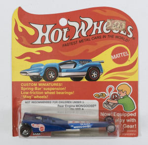 HOTWHEELS: 1972 very rare Redline Rear Engine Mongoose (5699) – Blue. This model was released during the years when sales were low and there was a drastic reduction in new castings. In 1972 there were only 7 new castings made. This model is mint and unope