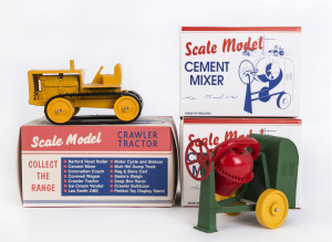 MATCHBOX (MICA): Three Matchbox (MICA) scale models including Cement Mixer (x2) and Crawler Tractor; all mint and boxed.