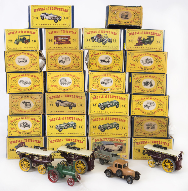 MATCHBOX: A collection of approximately thirty-two Matchbox "Models of Yesteryear" models in all-carded boxes including Y-2, Y-5, Y-16; all mostly mint with most boxed.