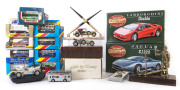 MATCHBOX: A collection of Matchbox related items including MB-17 London buses, "Models of Yesteryear" ashtrays, Matchbox 'Masterclass' Lamborghini Diablo, Jaguar XJ220; all mint, most boxed.