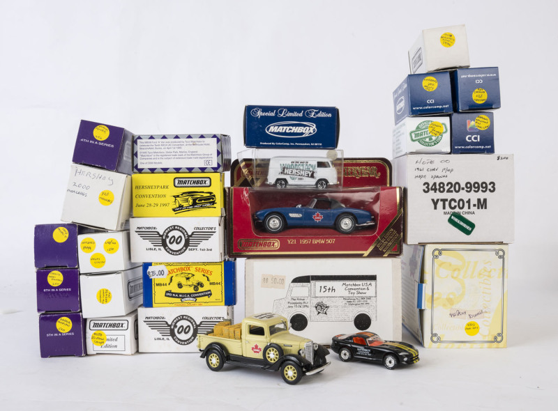 MATCHBOX: A group of approximately twenty-five Matchbox related cars including MICA, Hershey, American Convention models; all mint and boxed.