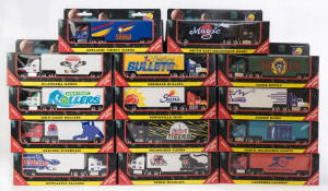 MATCHBOX: A group of fourteen Matchbox trucks with team liveries from the 1996 NBL series; all mint in opened original packaging.