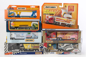 MATCHBOX: A group of Matchbox trucks with various liveries including McDonald's, Buccaneers, Dewalts; all mint in opened original packaging (40 items approx.)