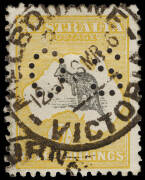 5/- Deep Grey & Yellow, perforated OS; with Melbourne Mar.1916 cds. BW:43b - Cat.$700.