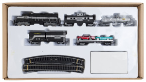MATCHBOX: A Matchbox railway set consisting of engine, passenger car and others; mint and boxed.