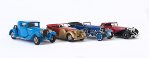 MATCHBOX: Four Matchbox "Models of Yesteryear" pre-production models including 1938 Hispano-Suza, 1928 Mercedes-Benz 'SS', 1938 Lagonda Drophead Coupe, 1928 Bugatti Type 44. All mint without boxes.