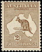 2/- Brown with variety "Broken shading lines below 'O' of POSTAGE and in the Gulf". Fresh Mint.