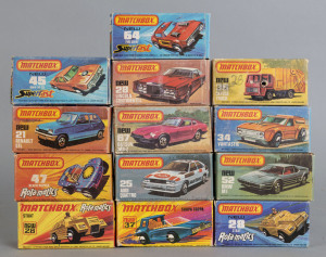 MATCHBOX: Thirteen Matchbox Superfast cars including MB21 Renault 5TL, MB25 Audi Quattro, MB 52 BMW 1; all mint and boxed.