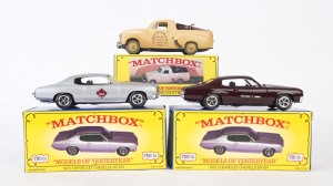 MATCHBOX: Three Matchbox "Models of Yesteryear" models including 2 YMC-01 1970 Chevrolet Chevelle SS454, FJ Holden Utility; all mint and boxed.