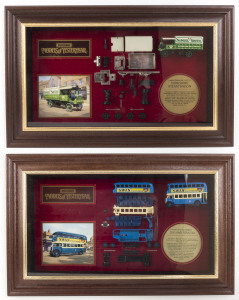 MATCHBOX: Two framed Matchbox "Models of Yesteryear" sets depicting exploded models including Yorkshire Steam engine, Limited Edition number 08828; Leyland Titan TDI, Limited Edition number 08697; all mint