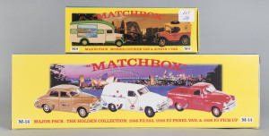 MATCHBOX: Two Matchbox Major Packs including M-8 Morris Courier Van and Austin 7 Van, M20 'The Holden Collection' including 1956 Holden FJ/255, Panel Van, Pick-Up; all mint and boxed.