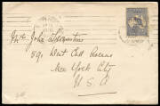 2½d Blue on 1918 (Apr.10) Sydney - New York cover and a 1918 (May 13) Melbourne - Philadelphia cover, h/stamped "PASSED". Also, 3d Olive - Die II, on a June 1920 Melbourne - San Francisco cover. (3 items). - 2