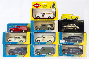 TRAX: Eleven 1/43 scale FJ Panel Vans with various liveries including 'Vegemite', 'Nasco; together with gold-plated Commemorative model; most mint and boxed.