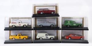 TRAX: Seven 1:43 scale Trax models including 'Aussie Oil Series' Holden EJ Utility (TR54D), 'Aussie Oil Series' Holden EH Utility (TR55D), Ford XW Falcon GTHO Phase 2 (TR34D).