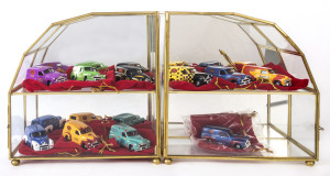 TRAX: Two glass display cases with ten 1:43 Holden FJ Panel Van Trax Membership vans; all mint.