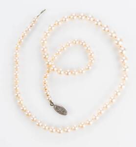 A graduated cultured pearl necklace, the seventy-two pearls measuring 4.50mm - 8.10mm. 48cm long. Note the clasp requires repair.