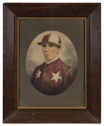 Portrait of a jockey, watercolour, pen and ink on paper in period oak frame, circa 1900; 67 x 53cm overall