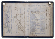 NORTH MELBOURNE "KANGAROOS" PRE-HISTORY: HOTHAM FOOTBALL CLUB 1883 Member's Ticket in blue leather with a cream leather strap and gilt borders; with "H.F.C. 1883" embossed in gold. The inside, printed in blue provides a double page printed list of "Engage - 2
