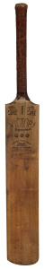 A "VICTORY Special" full-sized cricket bat "Imported for Wm H. Oldfield A.I.F. XI, N.S.W. - AUST.XI"; match used and signed on the back of the blade by Bert Oldfield, Alec Bedser, John Dewes and J.J. Warr (with the signatures of other members of the 1950 England team faded).