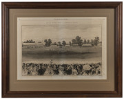 Three attractively framed early cricketing scenes: 1873 "Practising for the All England Match" from The Australasian Sketcher; 1874 "The All England Eleven v Eighteen of Victoria" from The Australian Sketcher; and,1886 "International Cricket Match at the - 3