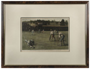 Three attractively framed early cricketing scenes: 1873 "Practising for the All England Match" from The Australasian Sketcher; 1874 "The All England Eleven v Eighteen of Victoria" from The Australian Sketcher; and,1886 "International Cricket Match at the - 4