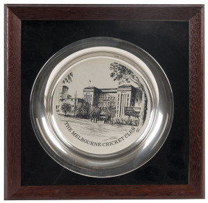 The Melbourne Cricket Club sterling silver plate with artwork by Arno Roger-Genersh, circa 1979,