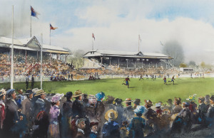 CROMPTON, Paul FITZROY: Brunswick Street Oval, circa 1907, watercolour, signed, titled and dated 1996 at lower right, 34 x 51cm framed and glazed