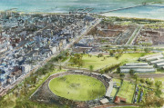 CROMPTON, Paul, ST.KILDA: Junction Oval, circa 1944, watercolour, signed at lower right, 35 x 52.5cm framed and glazed