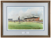 CROMPTON, Paul ESSENDON: Windy Hill, circa 1950 - Essendon Champion John Coleman against Geelong, watercolour, signed at lower right, 34 x 52cm framed and glazed - 2