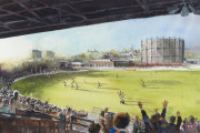 CROMPTON, Paul, NORTH MELBOURNE: Arden Street, circa 1975, watercolour, signed at lower right, 32.5 x 53cm framed and glazed