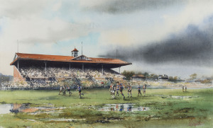 CROMPTON, Paul FOOTSCRAY: Western Oval, circa 1954, watercolour, signed at lower right, 32 x 52cm framed and glazed