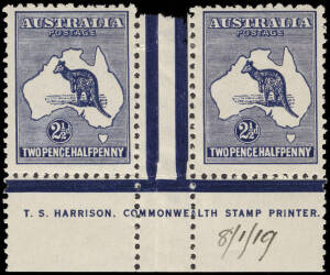 2½d Indigo, Harrison One-line imprint pair, Plate 1; BW.11(1)ze. Fresh full colour, with annotated date of purchase on the margin. Mint. Cat. $2000.