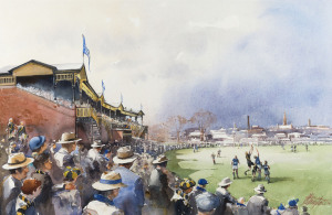 CROMPTON, Paul, RICHMOND: Punt Road Oval, circa 1949, watercolour, signed and dated 1996 at lower right, 33.5 x 51cm framed and glazed