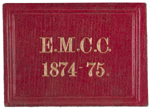 EAST MELBOURNE CRICKET CLUB: 1874-75 Member's Season Ticket, red leather with gold embossing, the interior printed in blue with space for the member's name in manuscript (W.J. Daly) and the signature of the Honorary Treasurer, J.G. Russell. Superb conditi