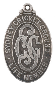 SYDNEY CRICKET GROUND - LIFE MEMBERSHIP BADGE FOR J.O. FAIRFAXJames Oswald Fairfax (later, Sir) 1863 - 1928, third son of James Reading Fairfax, was born in Sydney and educated at Sydney Grammar School and Balliol College, Oxford (B.A., 1885); he was called to the Bar of the Inner Temple in 1886 and admitted to the Colonial Bar on his return to Sydney in February 1887. In 1889 he joined John Fairfax & Sons. On 22 November 1892 at St Andrew's Anglican Cathedral he married Mabel Alice Emmelin