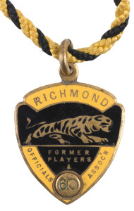 RICHMOND: FOrmer Players & Officials Association membership badge (by K.G.Luke, Melb.) with "60" (for 1960) inserted at the base and "120" stamped on reverse. With original lanyard.