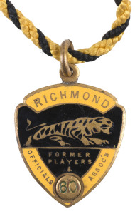 RICHMOND: FOrmer Players & Officials Association membership badge (by K.G.Luke, Melb.) with "60" (for 1960) inserted at the base and "120" stamped on reverse. With original lanyard.